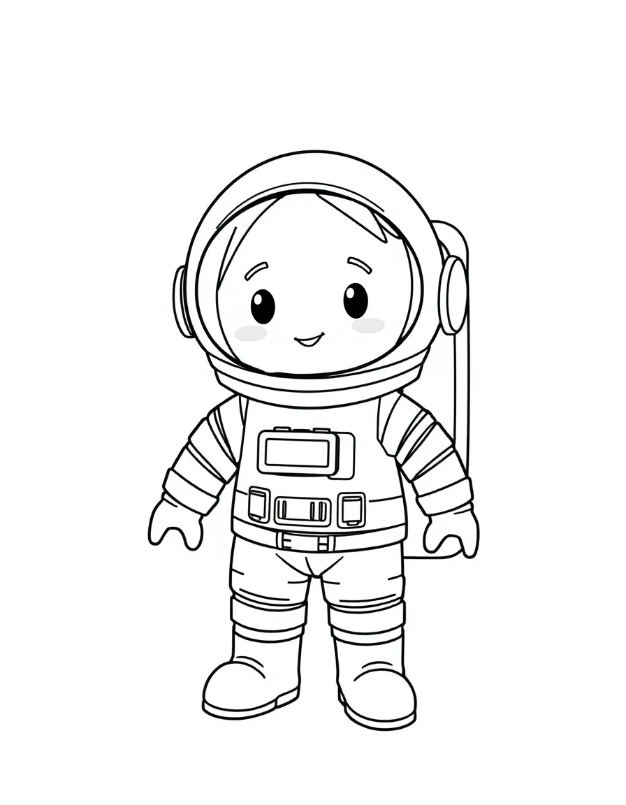 A cartoon-style drawing of a friendly Russian astronaut for coloring.