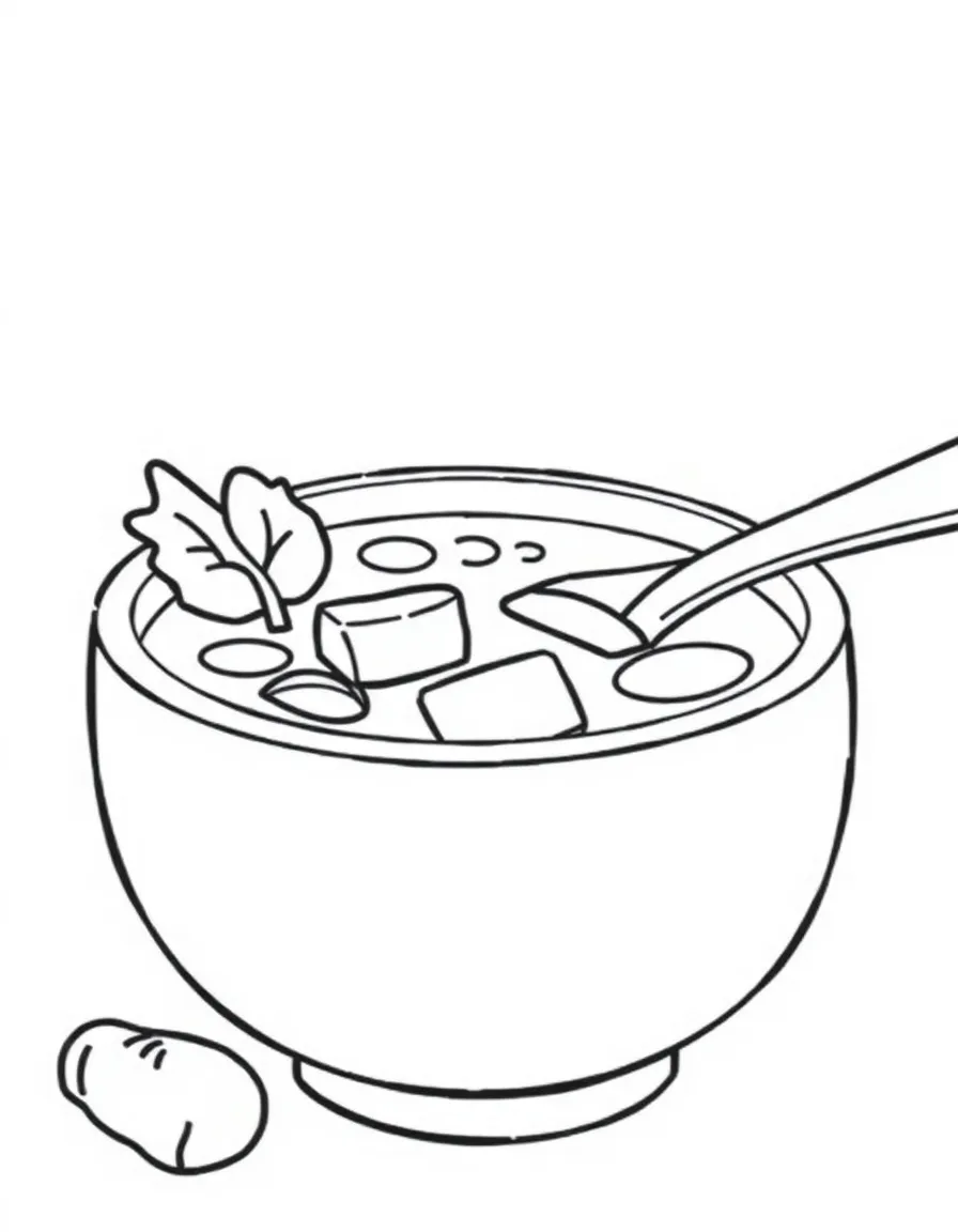 A cute drawing of a delicious borscht soup for coloring.