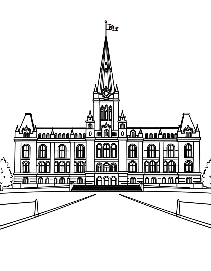 A simple outline of the Parliament Building in Ottawa, Canada.