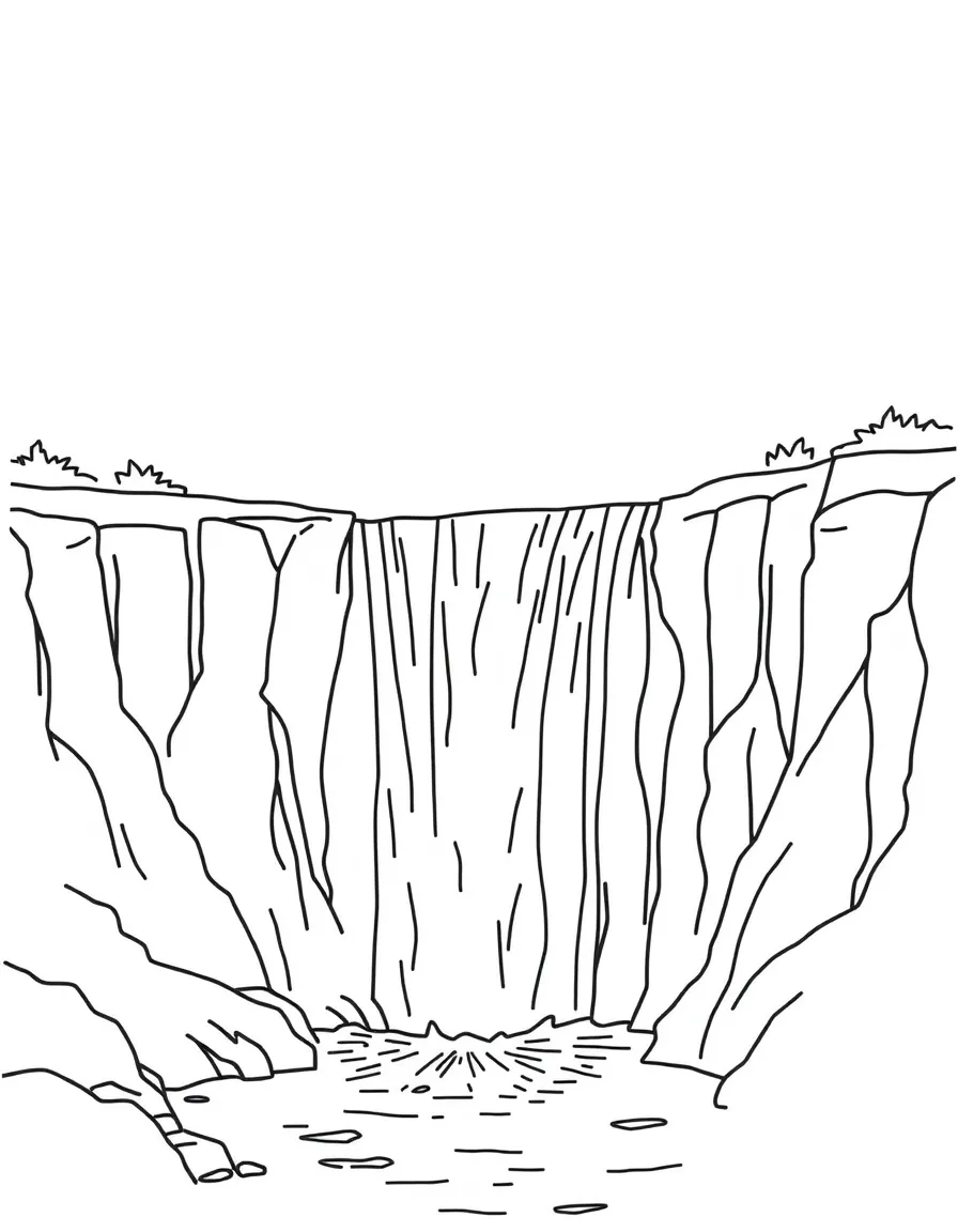 A drawing of a simplified Niagara Falls for coloring.