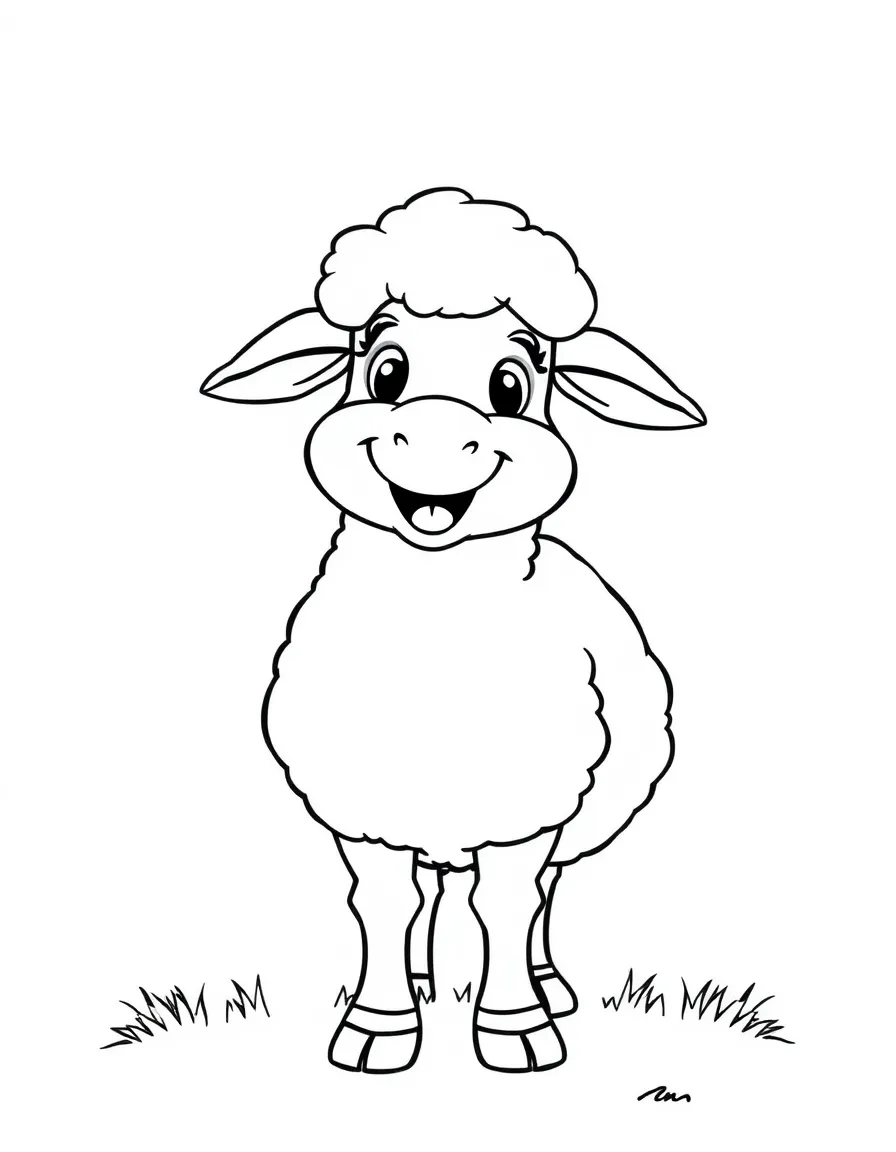 A cartoon-style drawing of a cheerful sheep in Ireland for coloring.