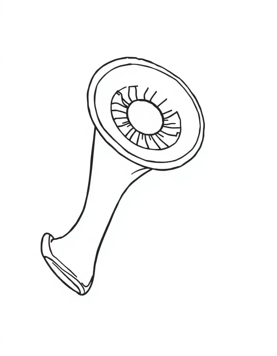 A simplified drawing of an Alpine horn for coloring.