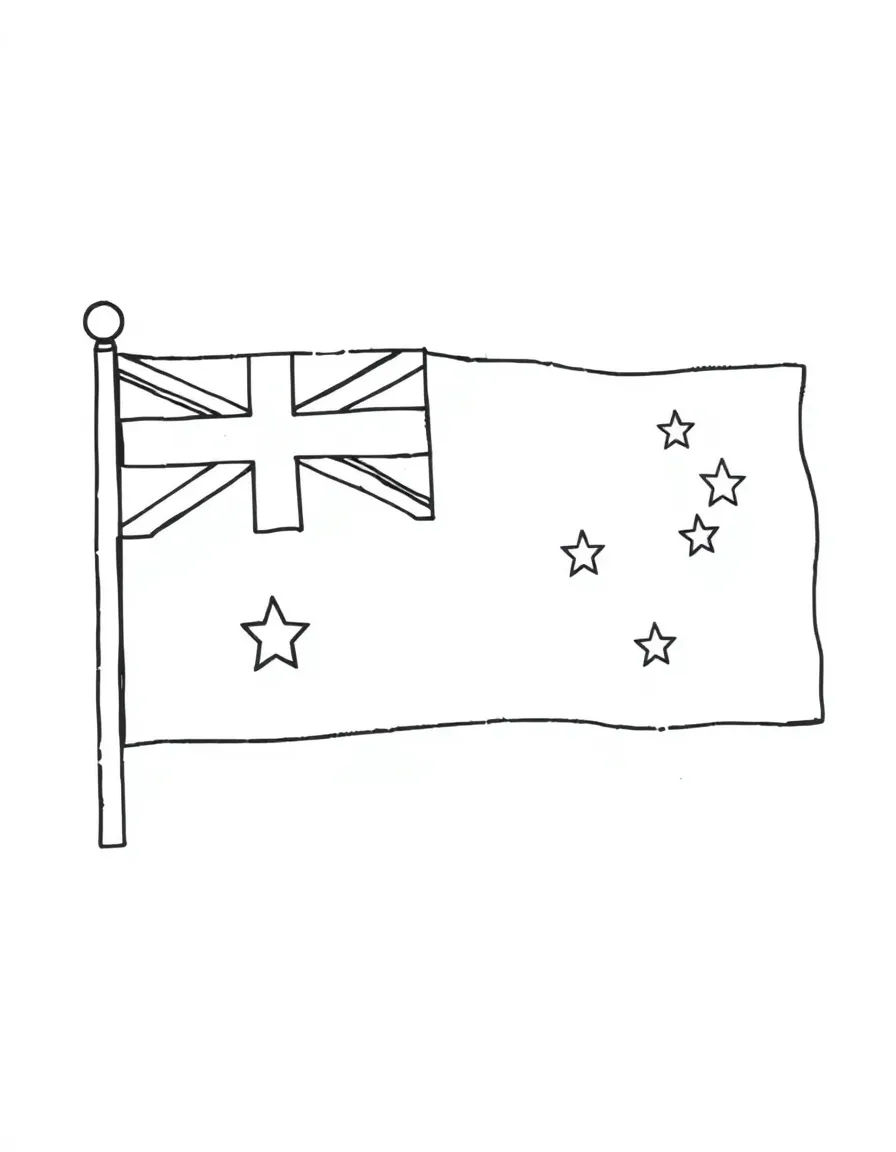 A simplified drawing of an Australian flag for coloring.