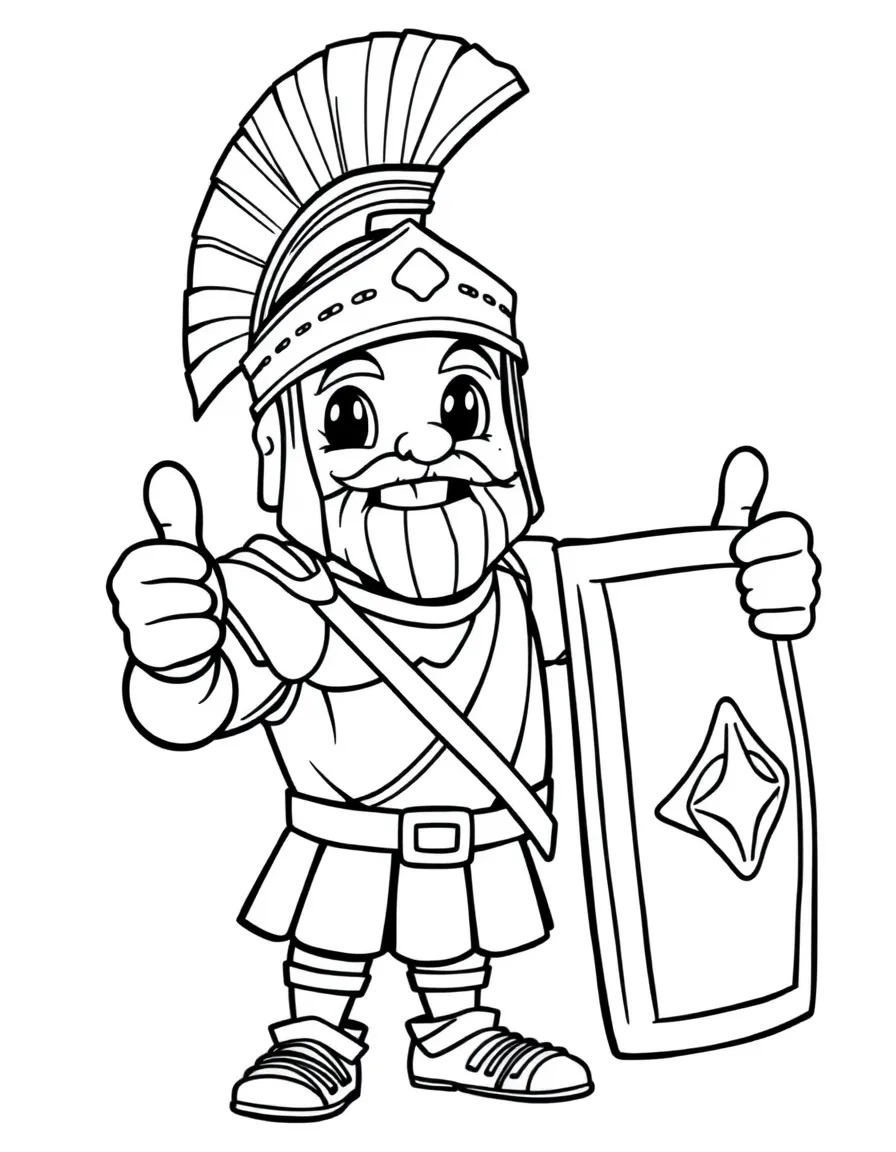 A cartoon-style drawing of a Roman soldier giving a thumbs up.