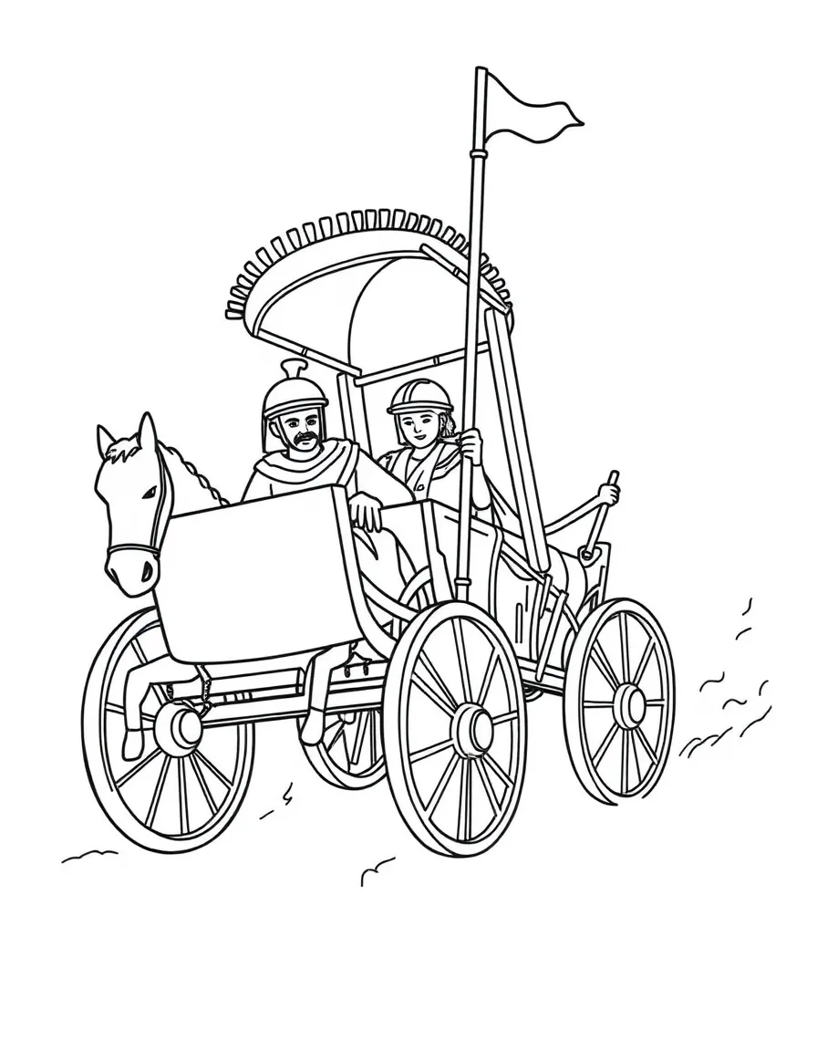 A drawing of a simplified Roman chariot race.
