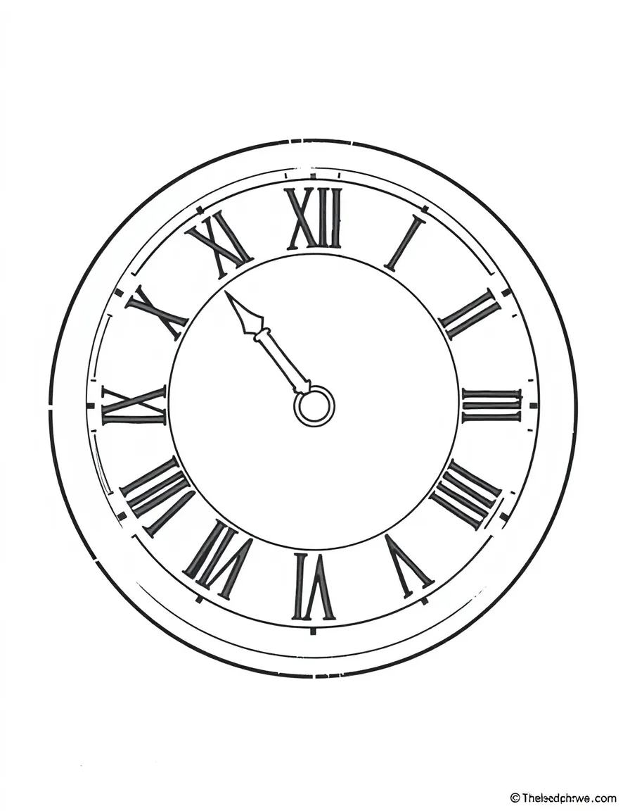 A simplified drawing of a Roman numeral clock.