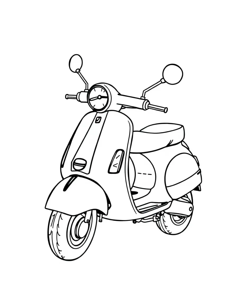 A cute drawing of a tiny Vespa scooter.