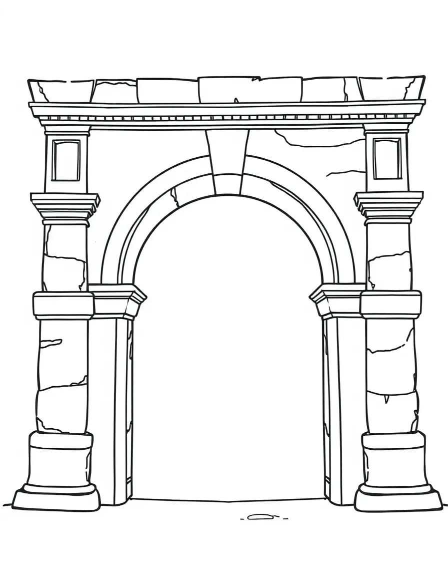 A simple outline of a Roman arch for coloring.