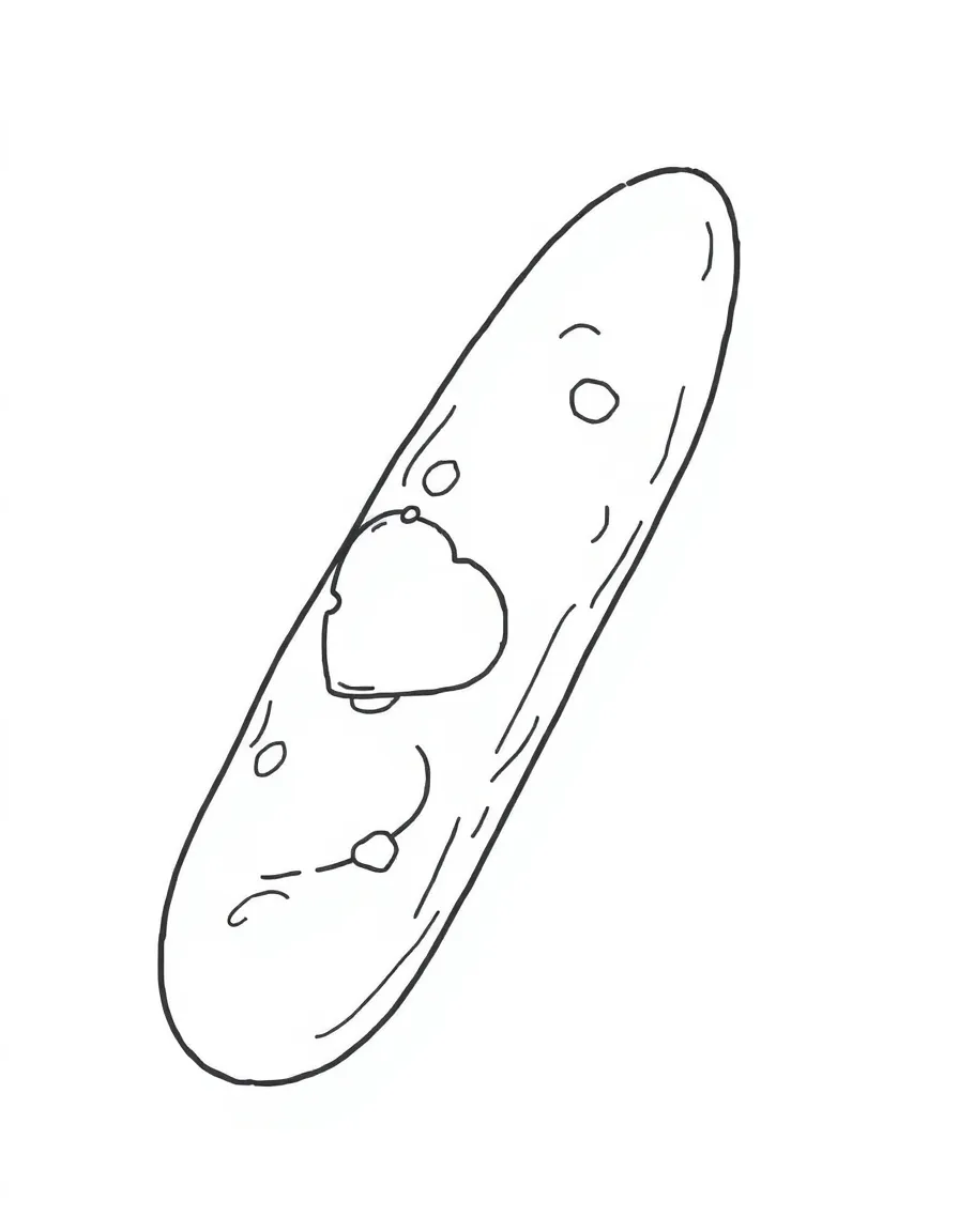 A simplified drawing of a freshly baked baguette with cheese.