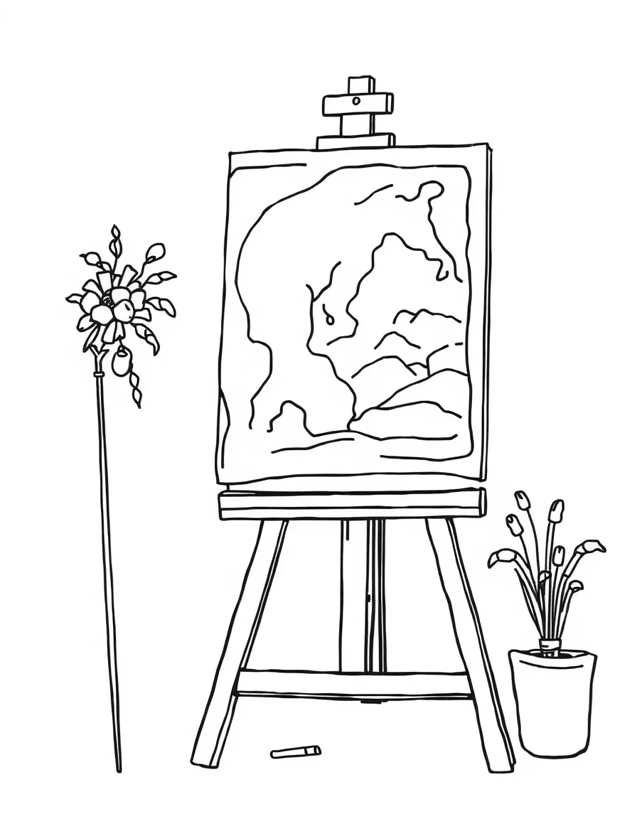 A drawing of a simplified French artist painting.