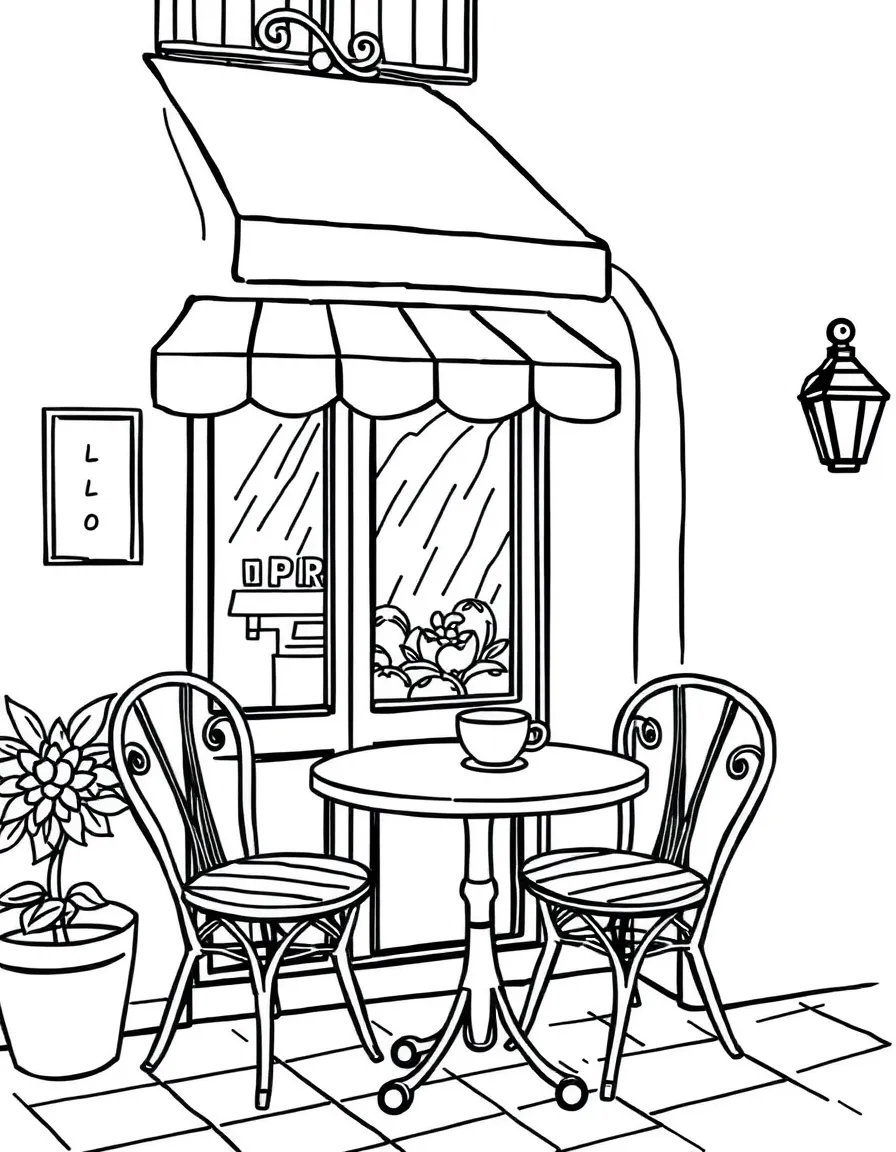 A cute drawing of a Parisian cafe table with coffee.