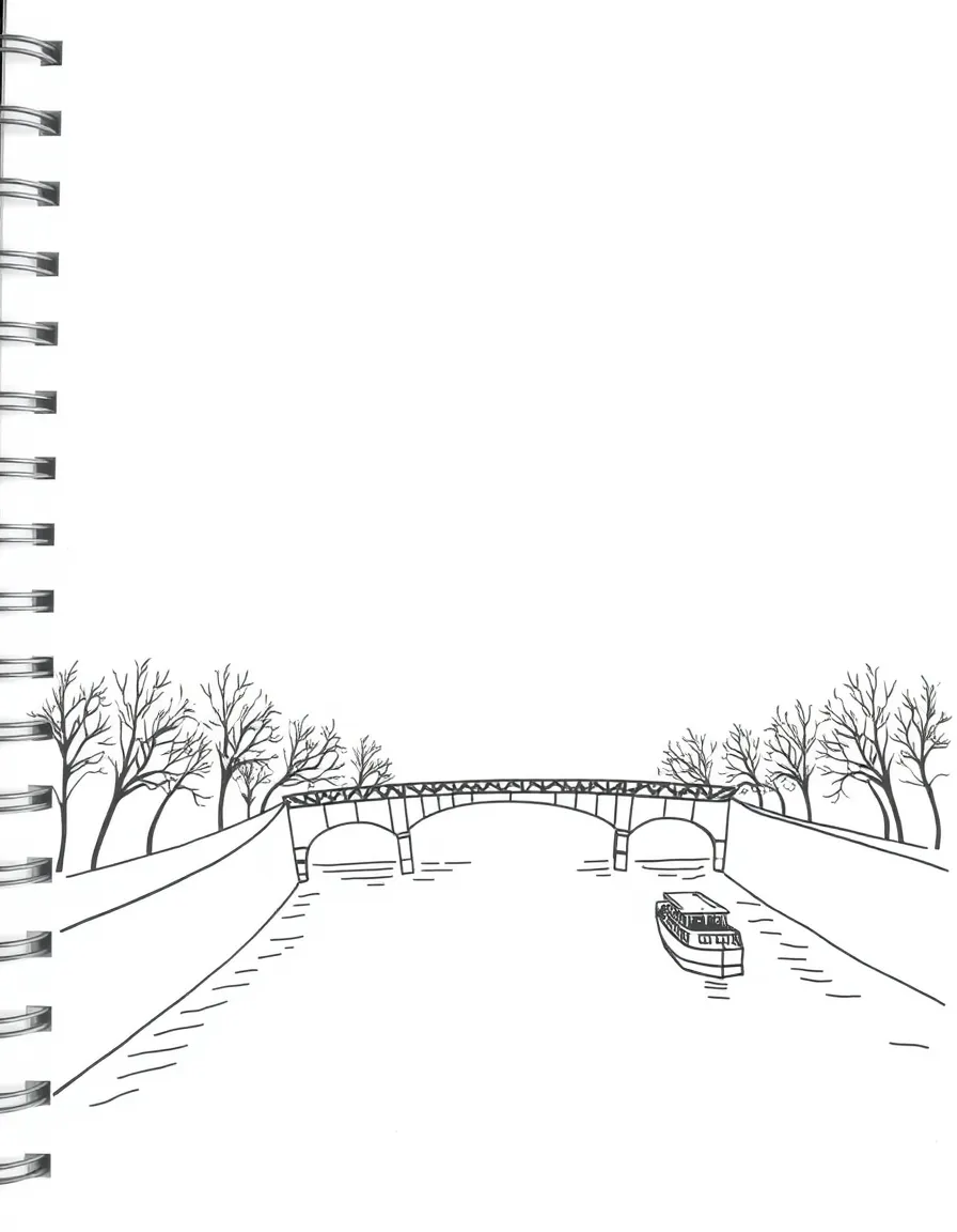 A simple outline of the Seine River with a tiny boat.