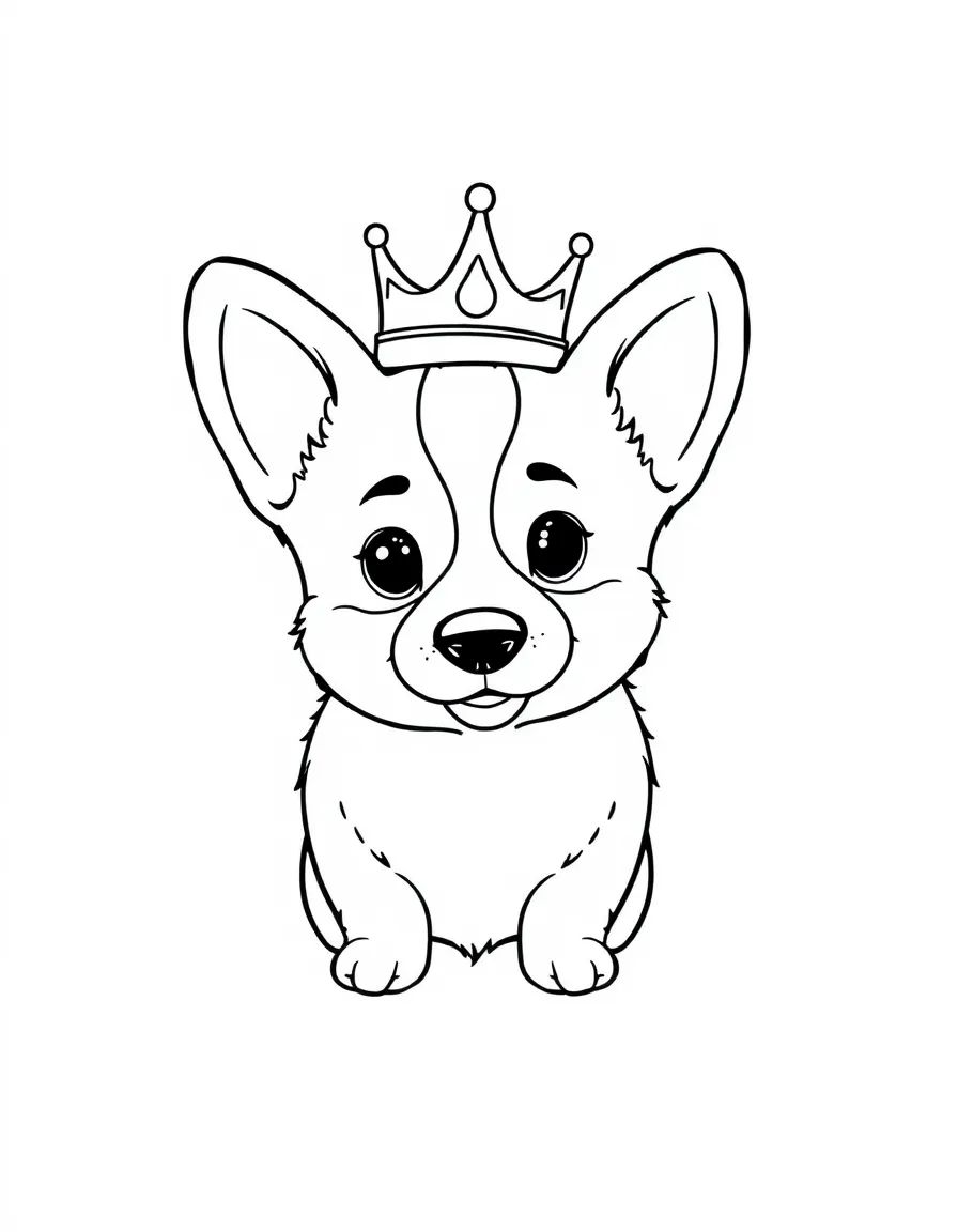 A cute drawing of a corgi dog wearing a crown.