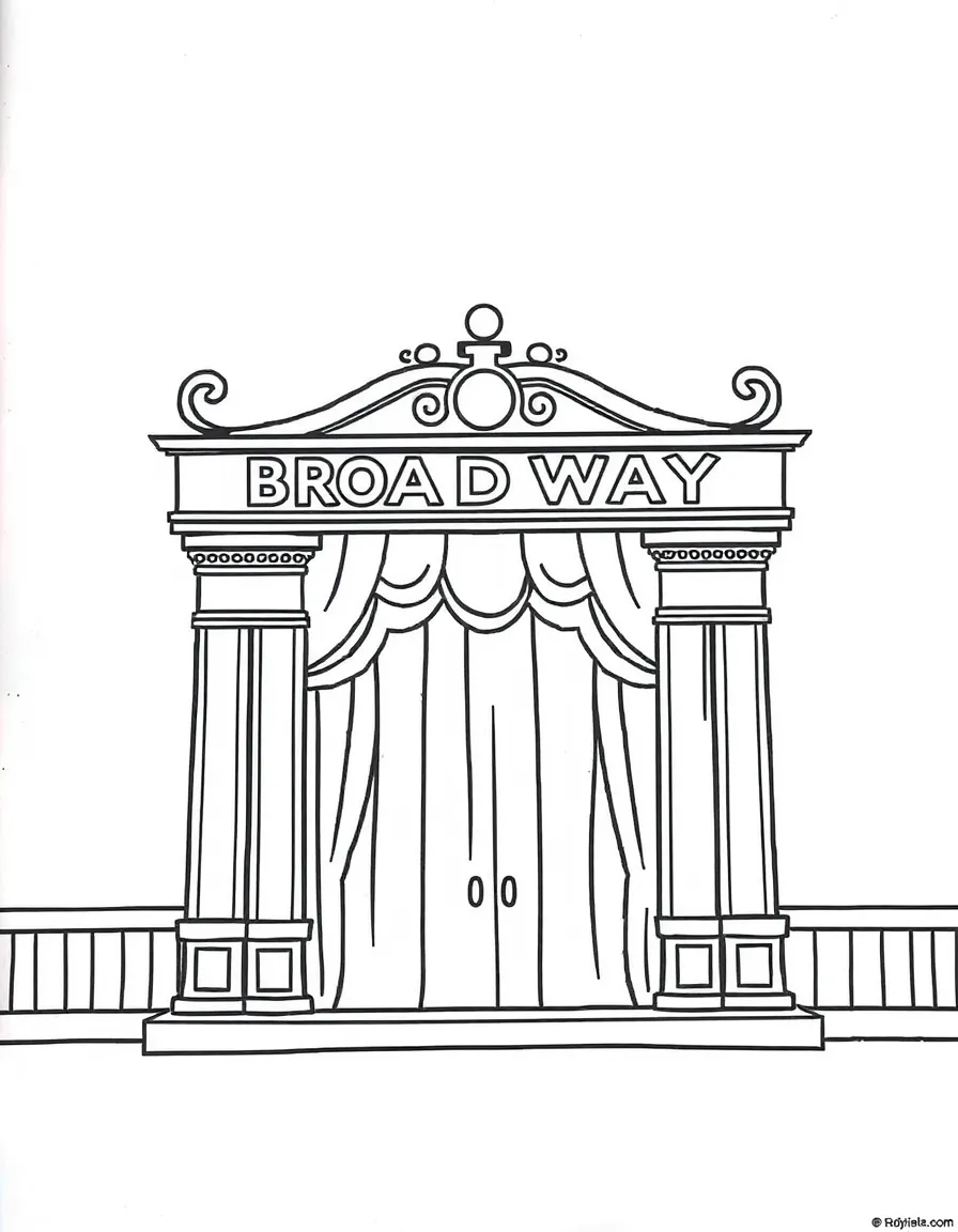 A simple outline of a Broadway theater with a stage light.