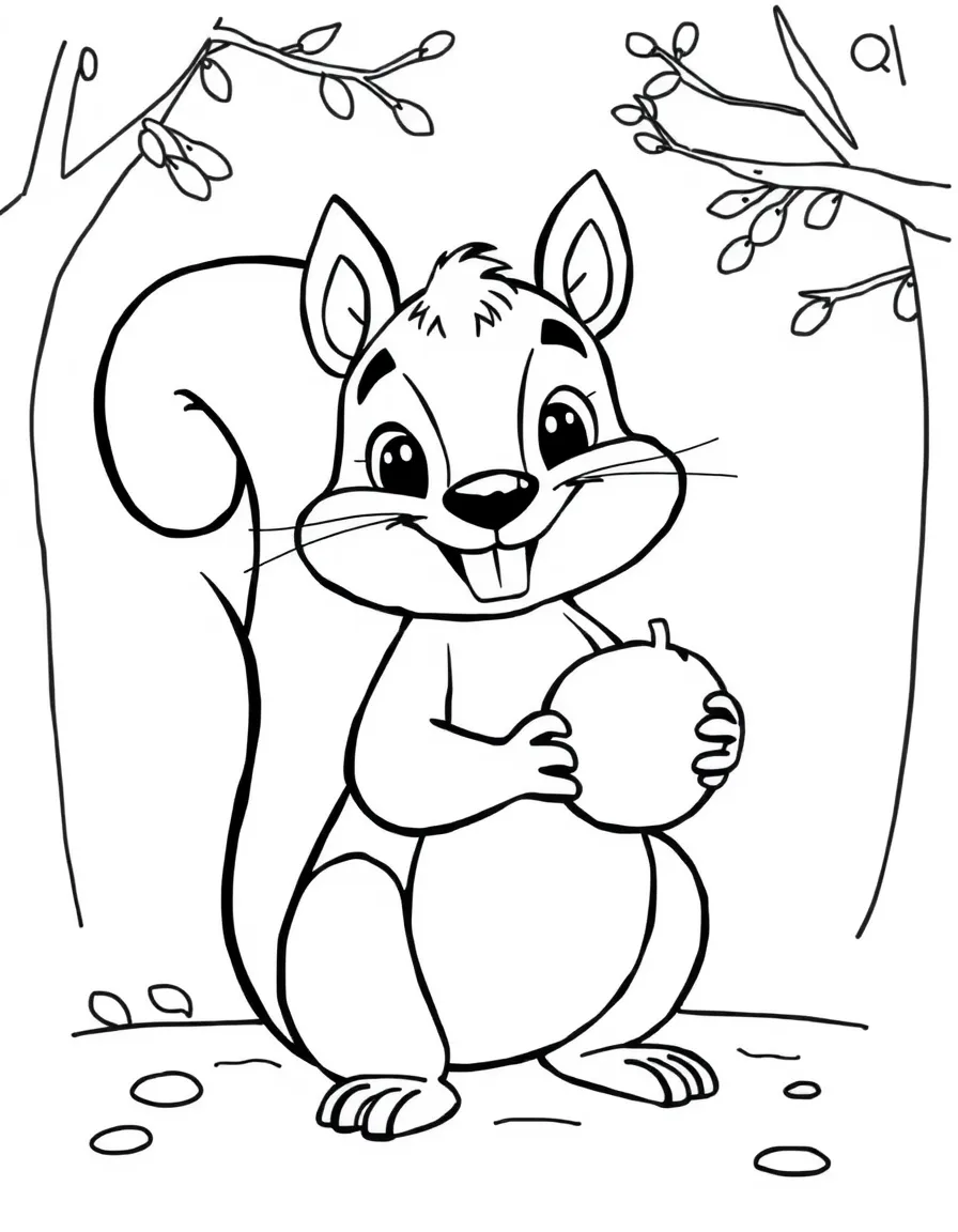A cartoon-style drawing of a happy Central Park squirrel holding a nut.