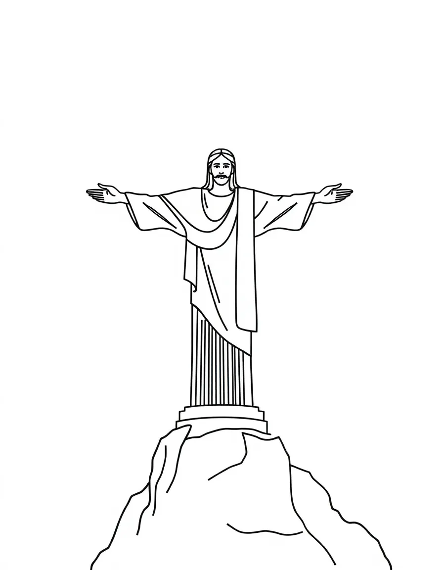A simple outline of Christ the Redeemer statue in Rio, with a tiny cloud.