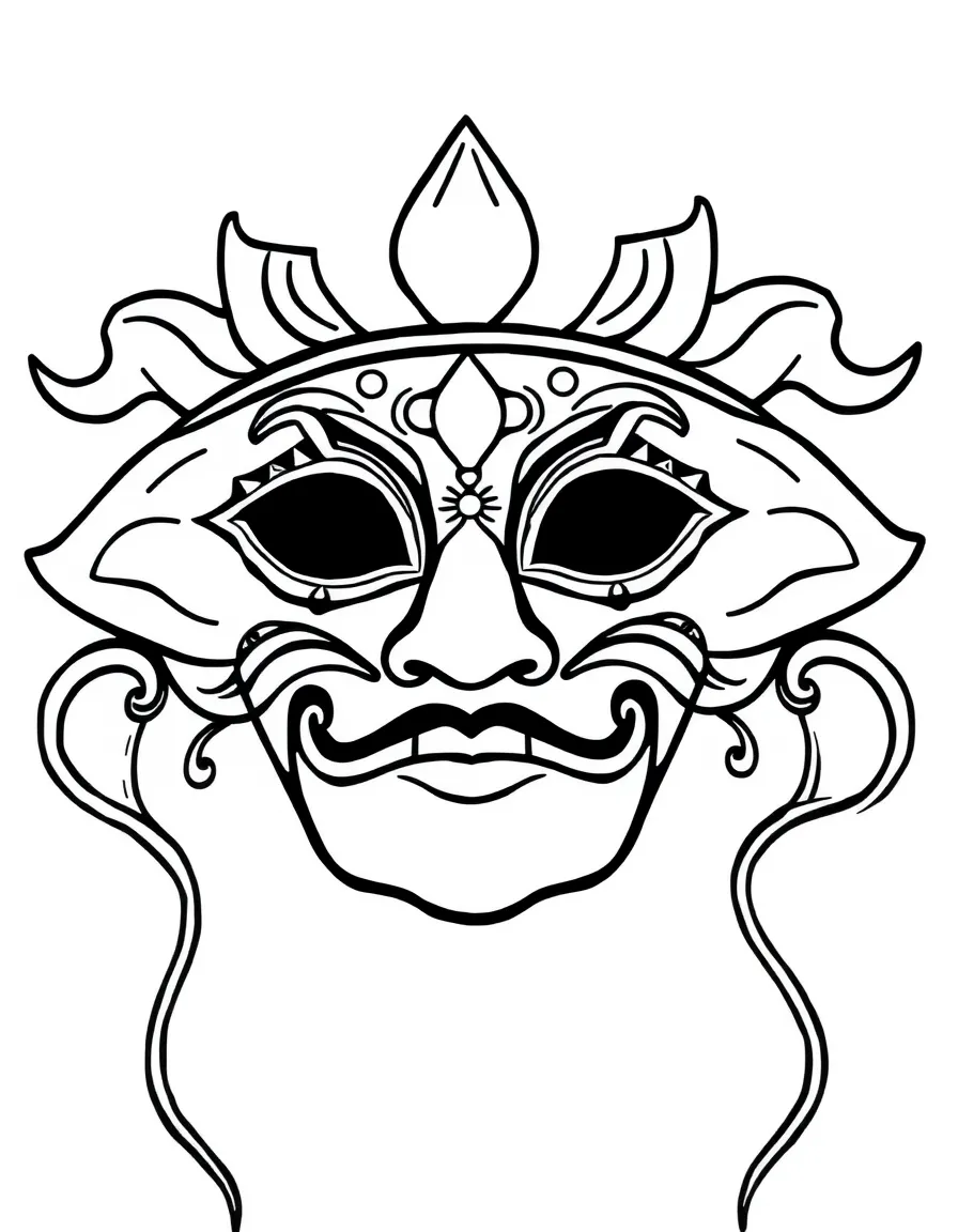 A simplified drawing of a vibrant carnival mask.