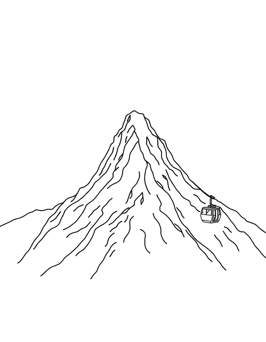 A simple outline of Sugarloaf Mountain with a tiny cable car.