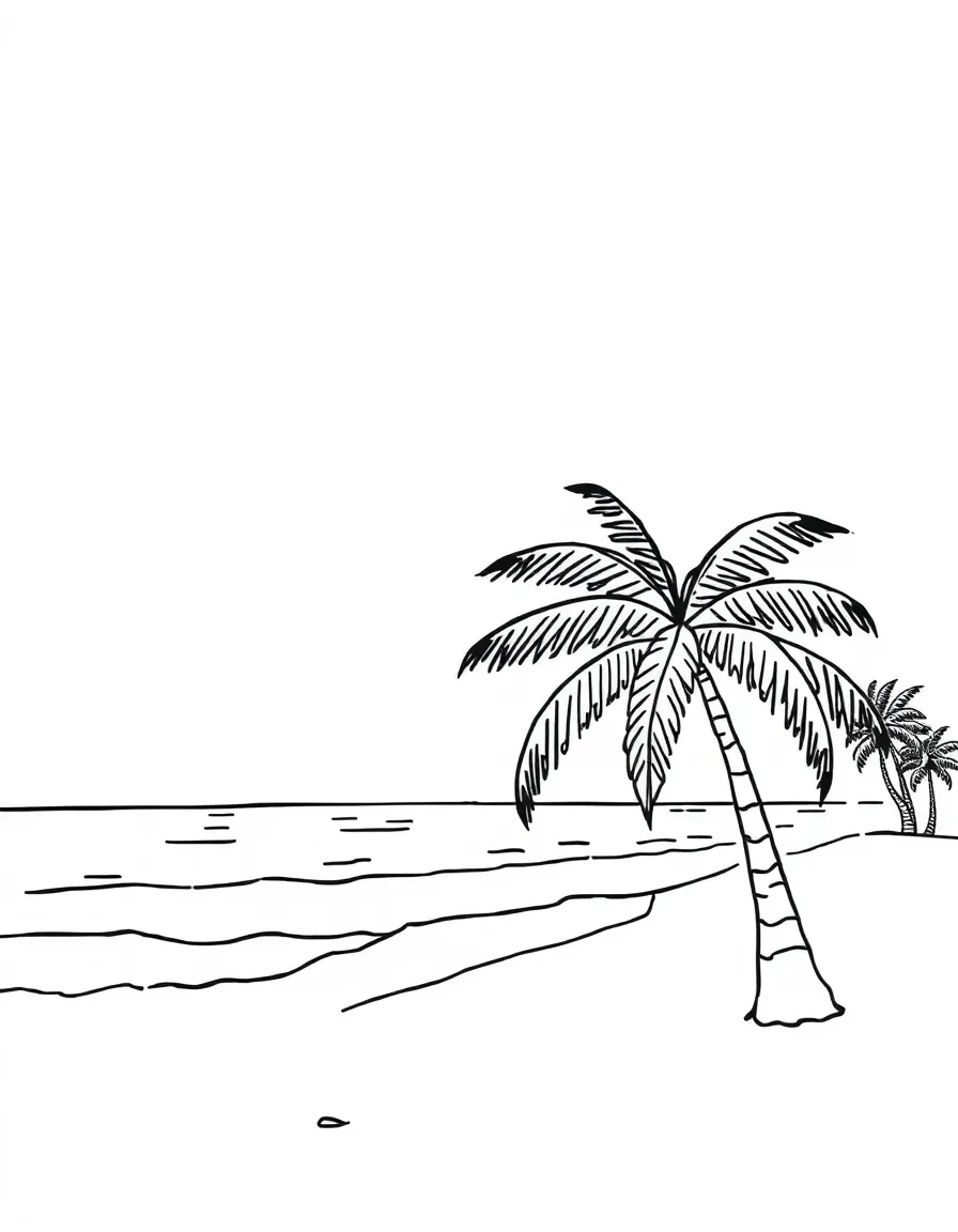 A simplified drawing of a sunny Brazilian beach with a palm tree.
