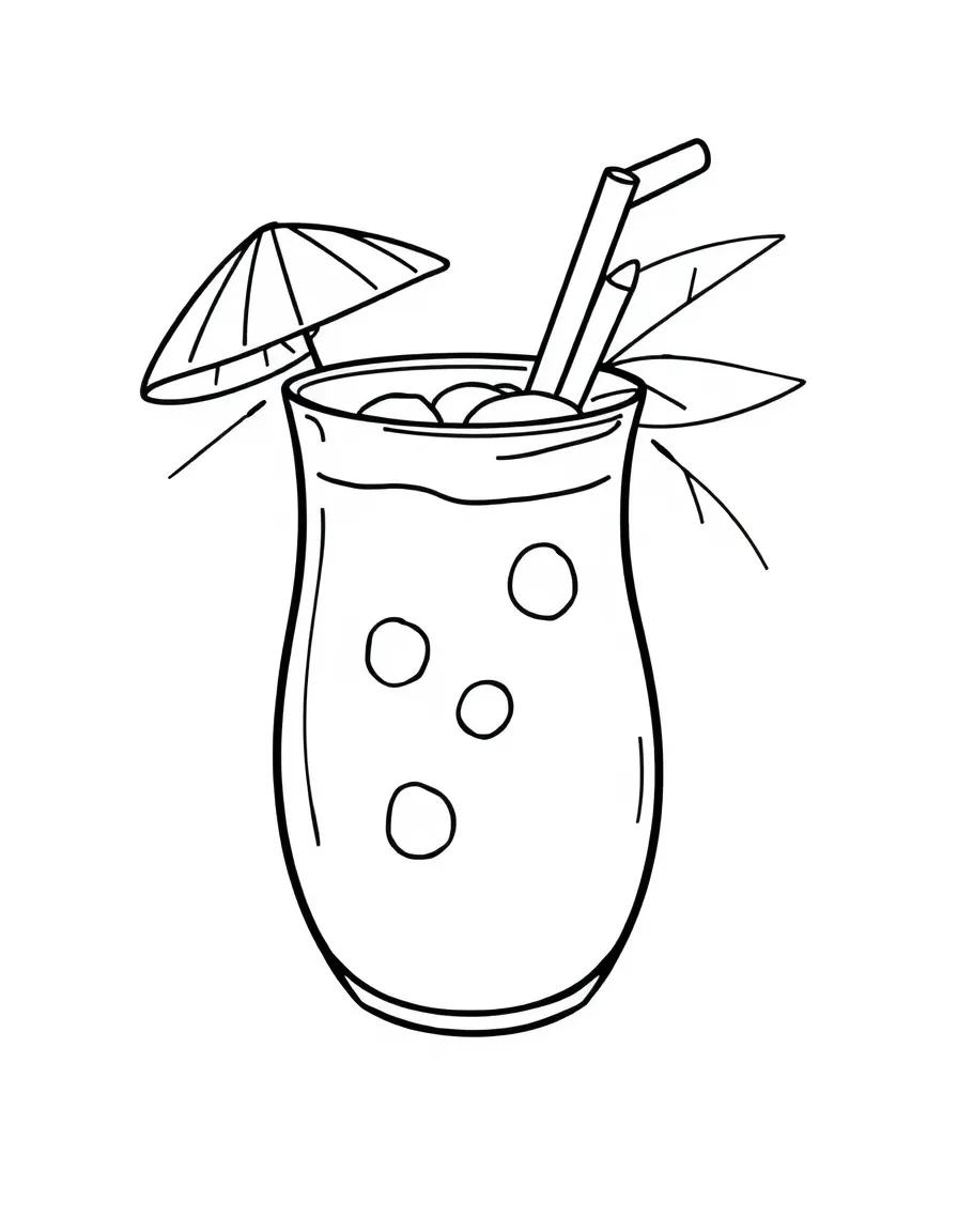 A cute drawing of a fresh coconut drink.