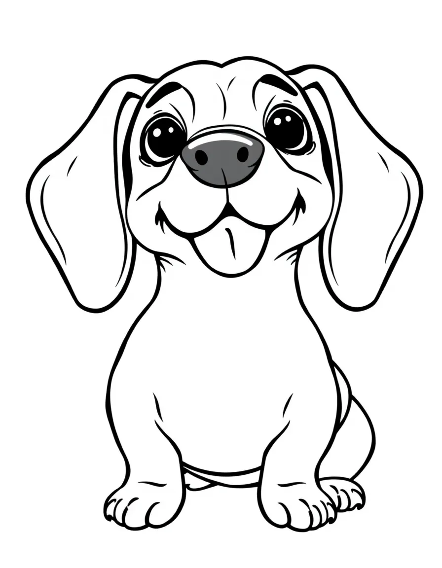 A cartoon-style drawing of a friendly German dachshund.