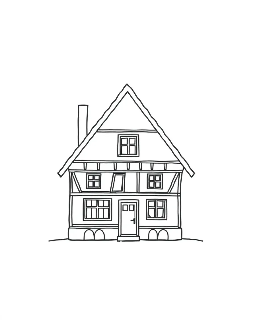 A simple outline of a traditional German house.