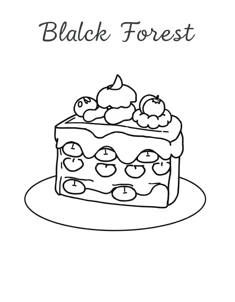 A drawing of a simplified Black Forest cake.