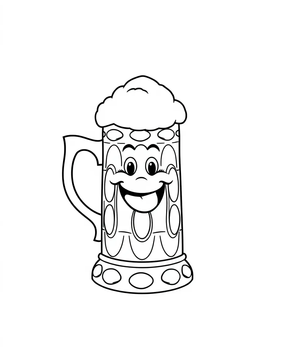 A cartoon-style drawing of a happy German beer stein.