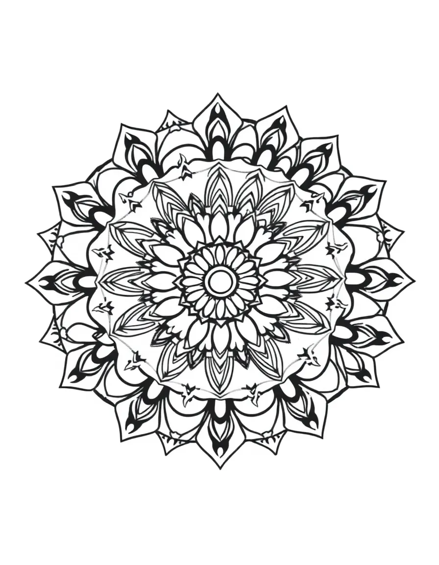 A simplified drawing of a vibrant Indian mandala.