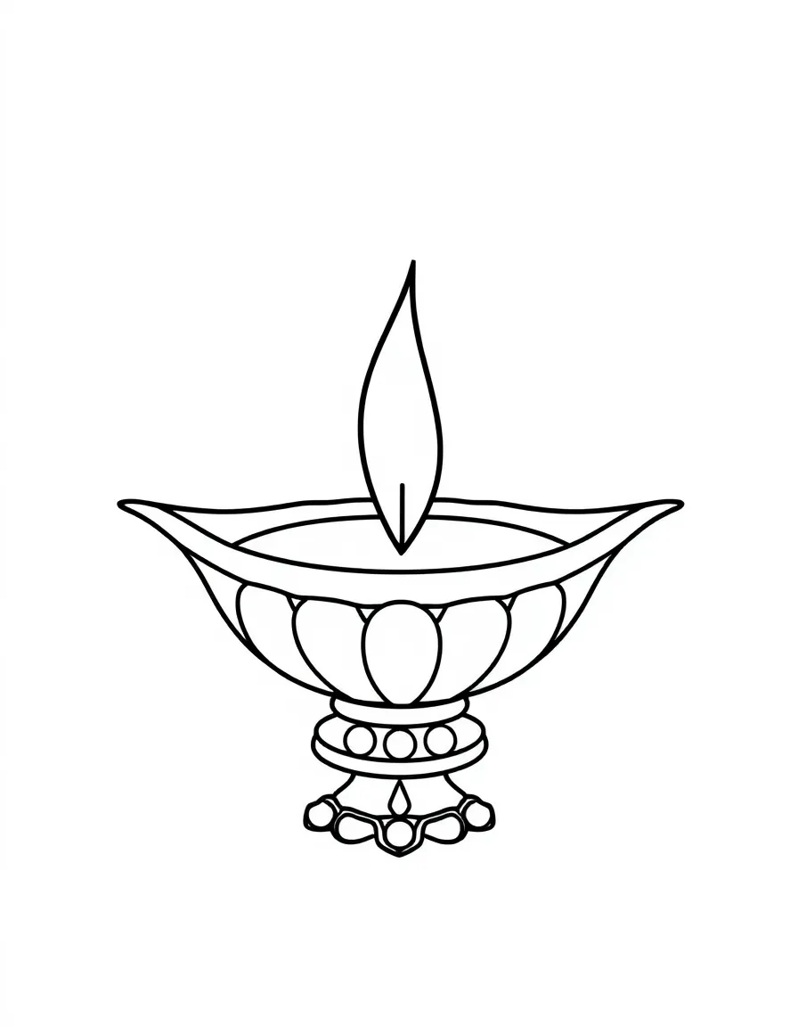 A simple outline of a traditional Indian lamp (diya).
