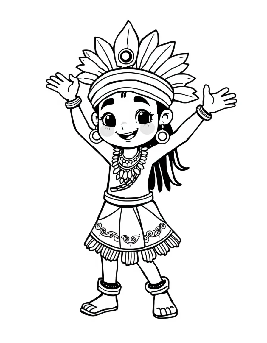 A cartoon-style drawing of a cheerful Indian dancer.