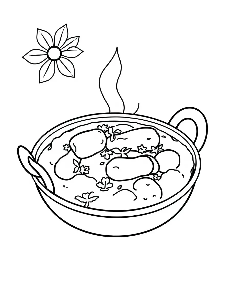 A simplified drawing of a tasty Indian curry.