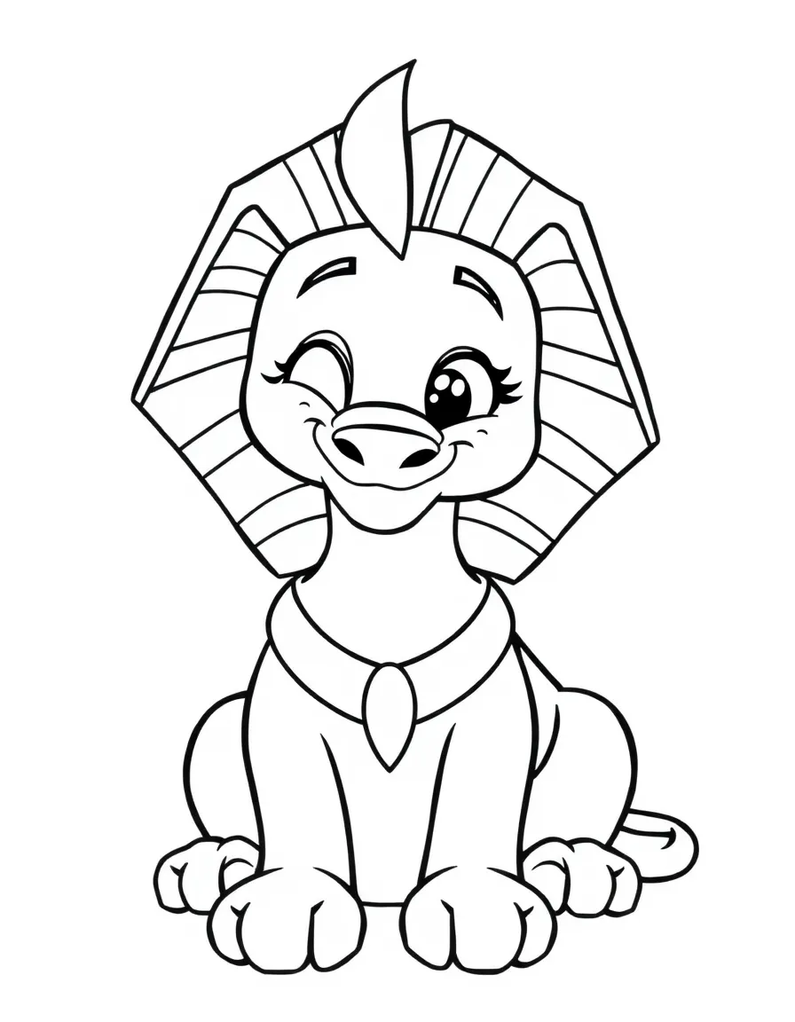 A cartoon-style drawing of a friendly Sphinx with a wink.
