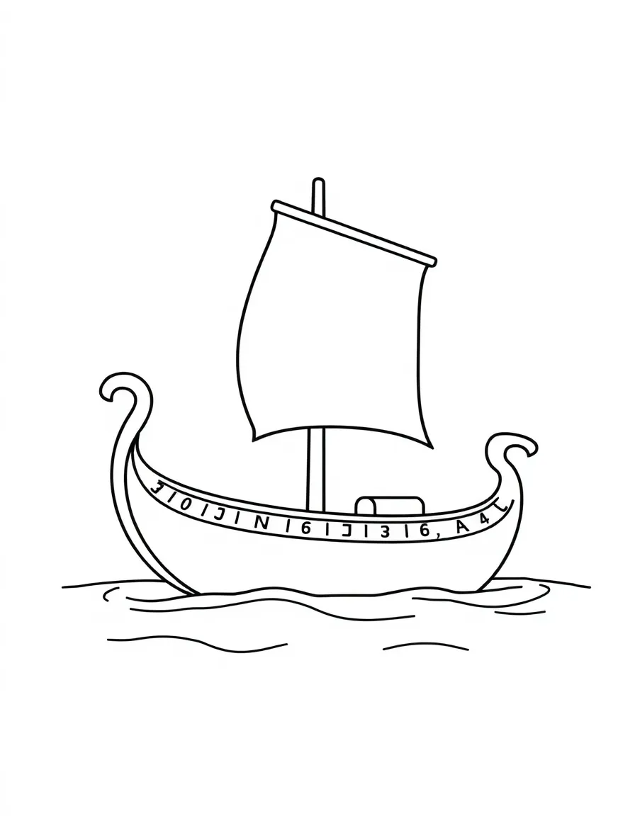 A drawing of a simplified Nile River boat with a sail.