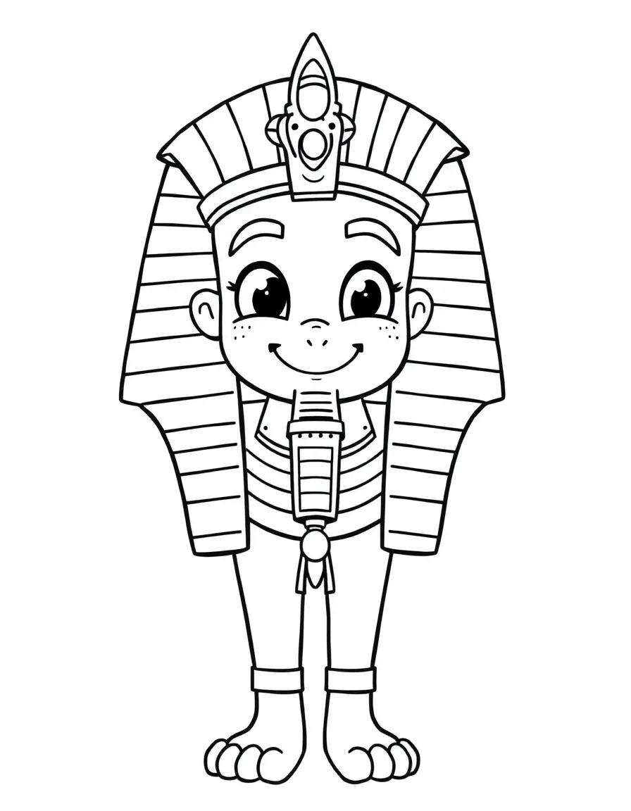 A cartoon-style drawing of a cheerful pharaoh.