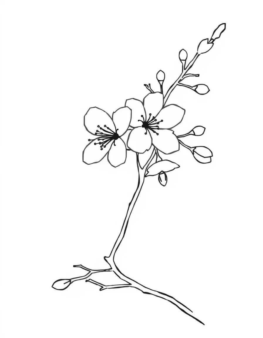 A simplified drawing of a cherry blossom branch.