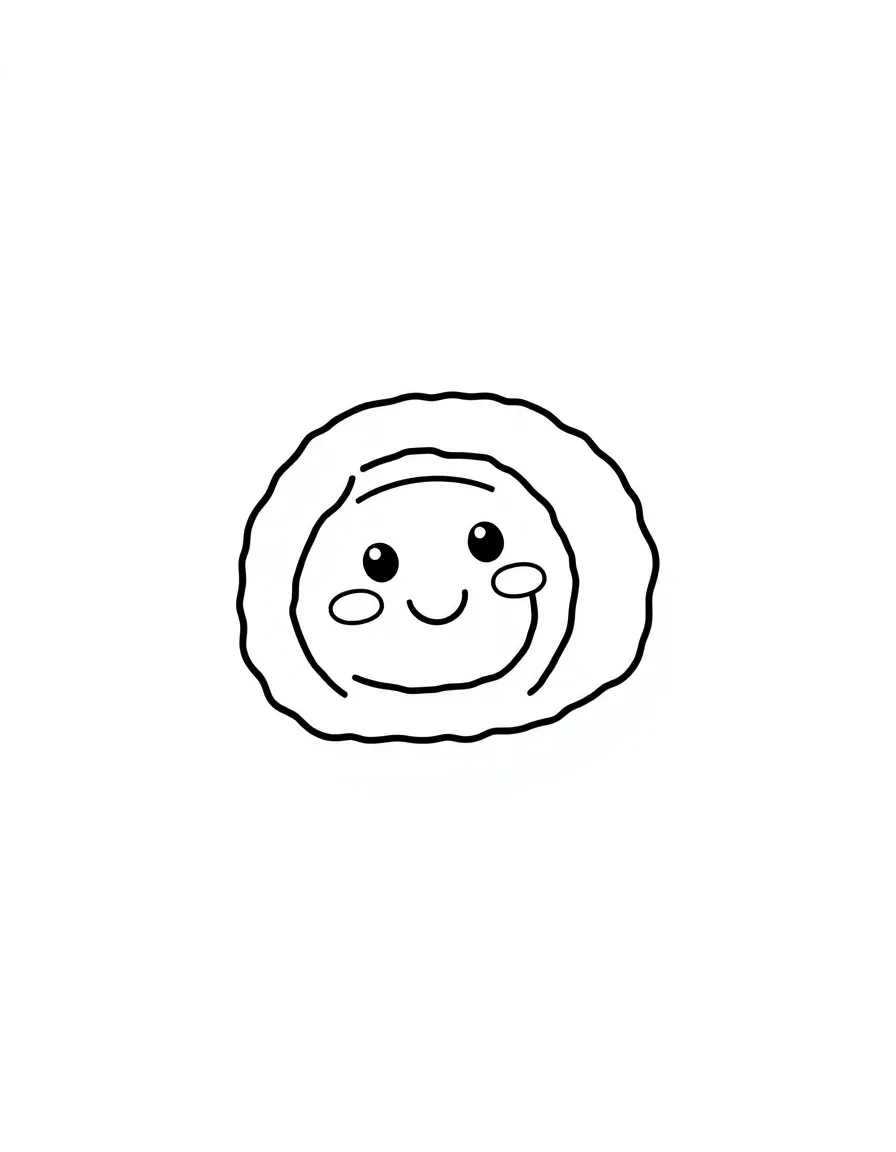 A simple outline of a sushi roll with a happy face.