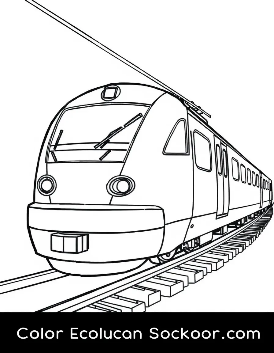A drawing of a simplified bullet train zooming past.