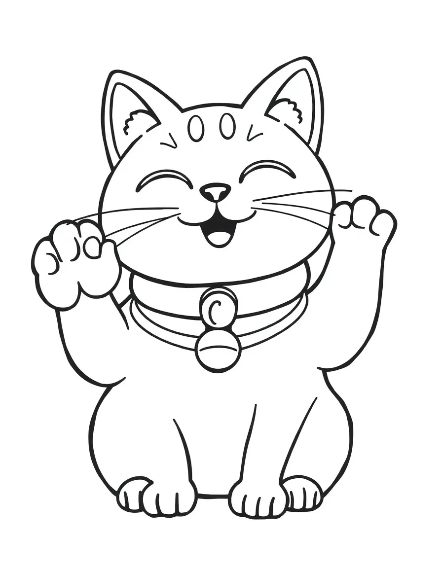 A cute drawing of a waving Maneki-neko cat.