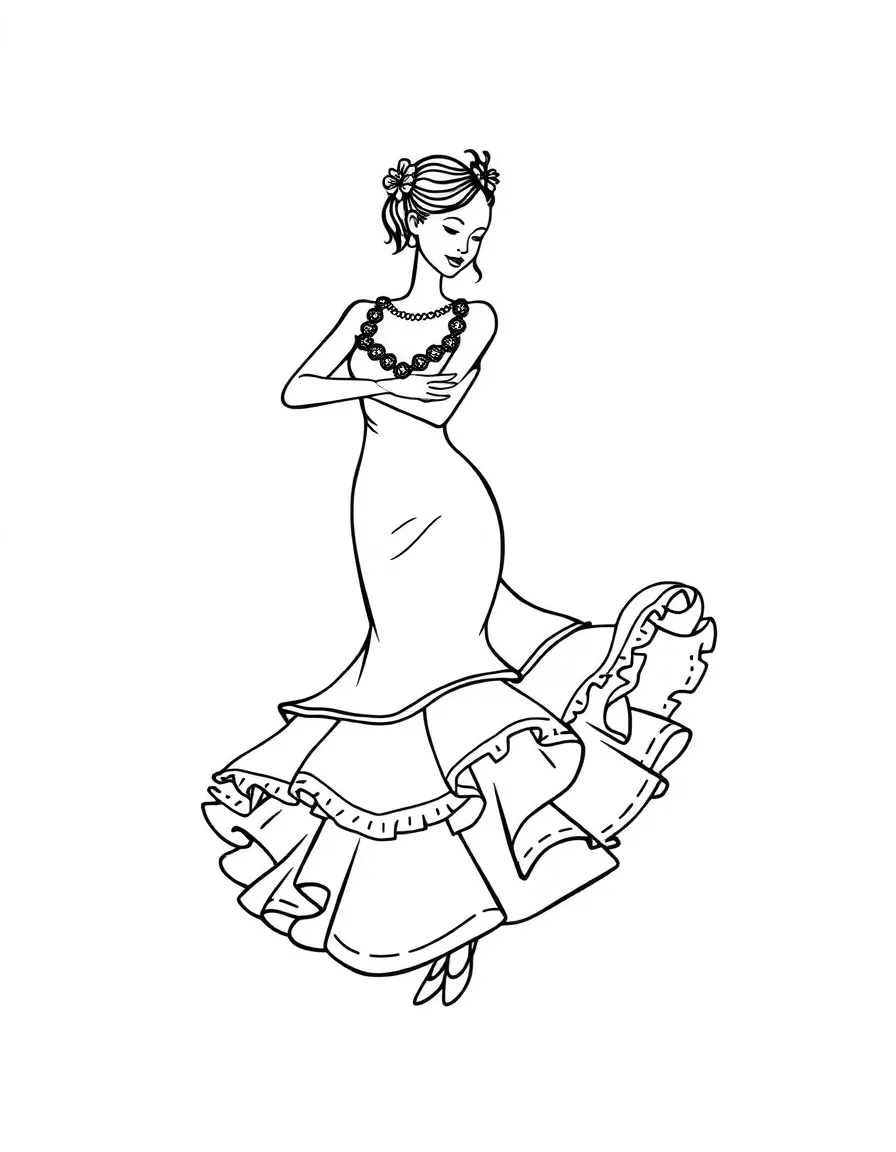 A simplified drawing of a flamenco dancer in a swirling dress.