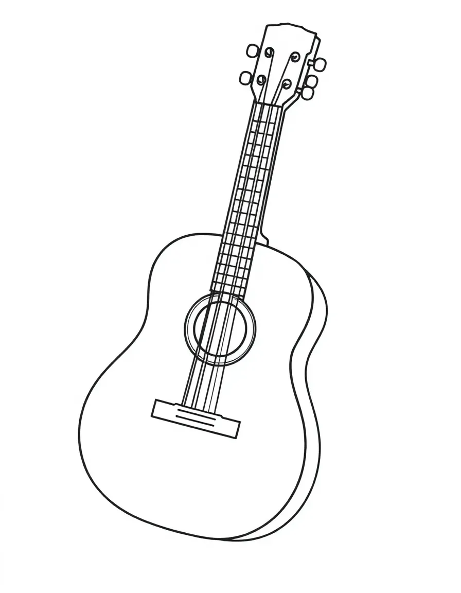 A simple outline of a Spanish guitar with musical notes.