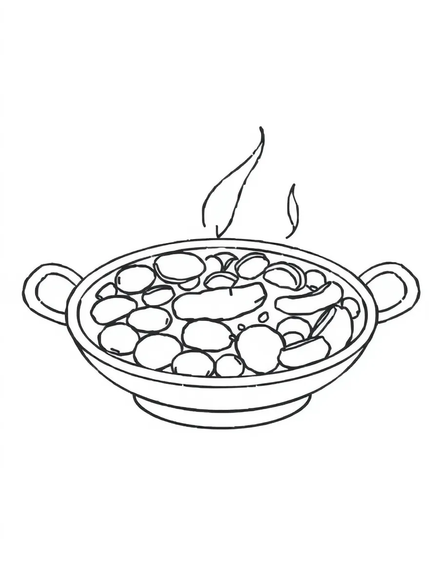 A drawing of a simplified paella dish.