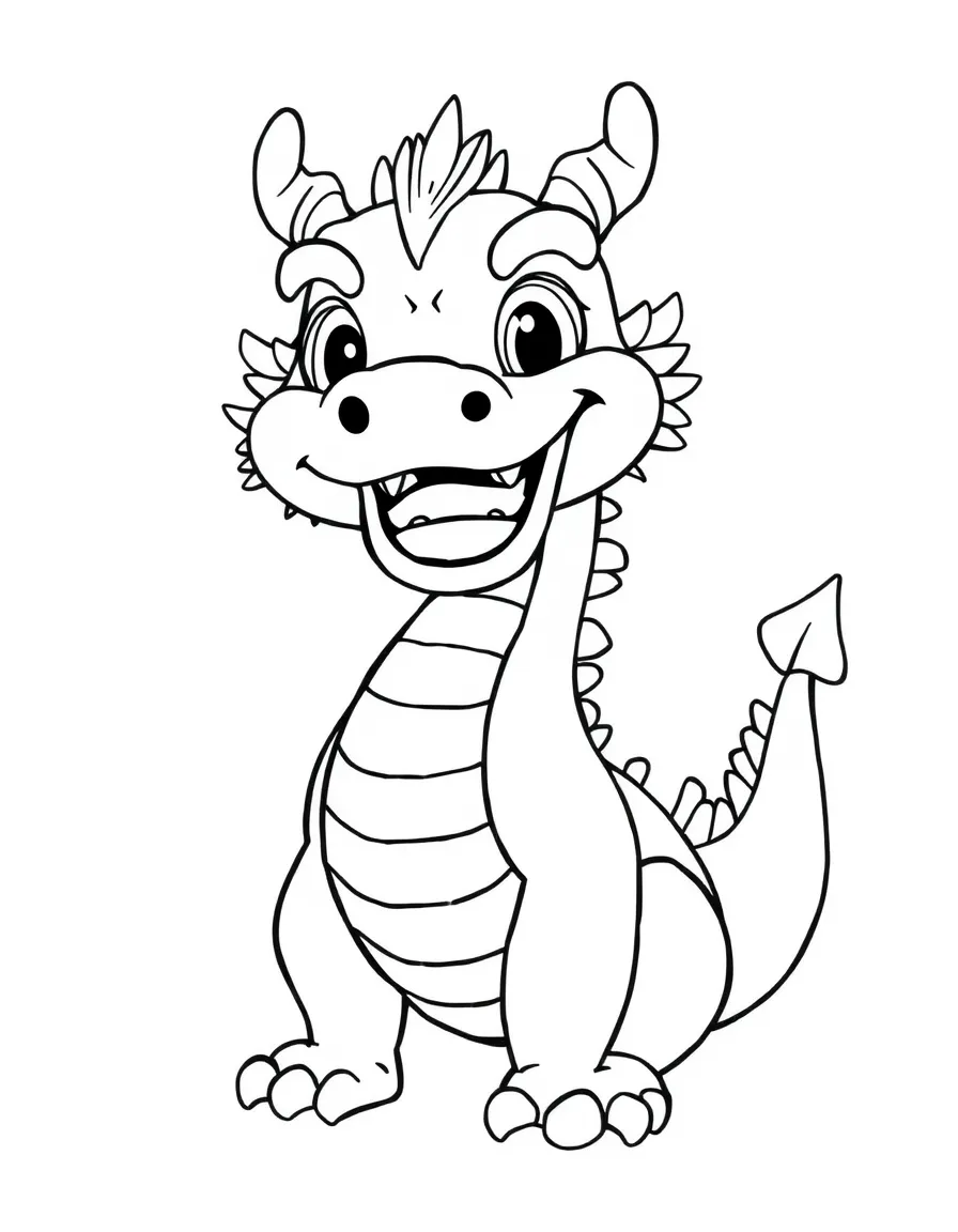 A cute drawing of a cheerful Chinese dragon.
