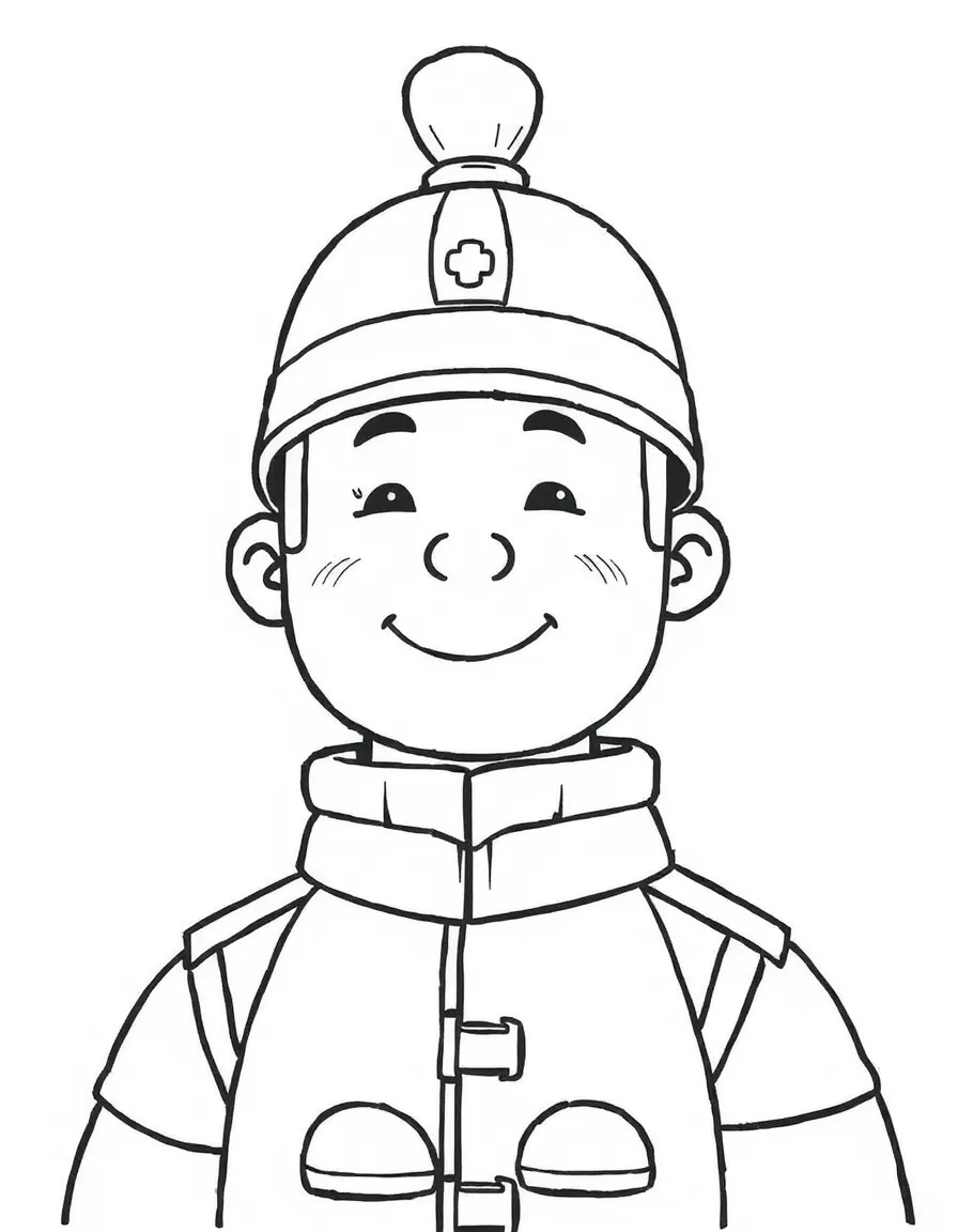 A drawing of a simplified Terracotta Army soldier smiling.