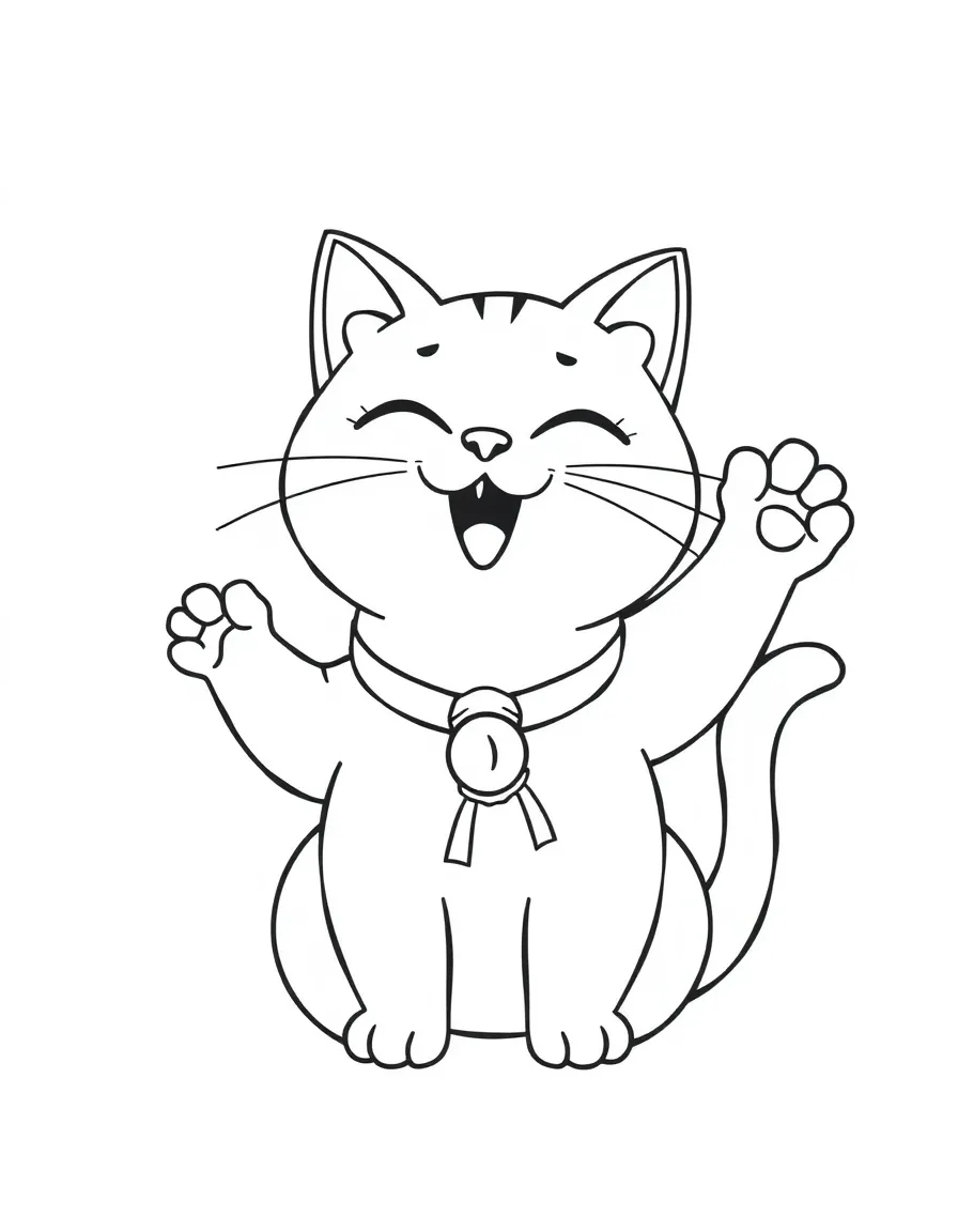 A cute drawing of a lucky cat waving.
