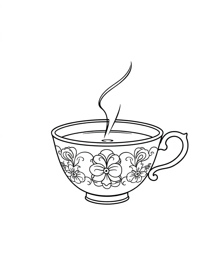 A simple outline of a Chinese teacup with steam.