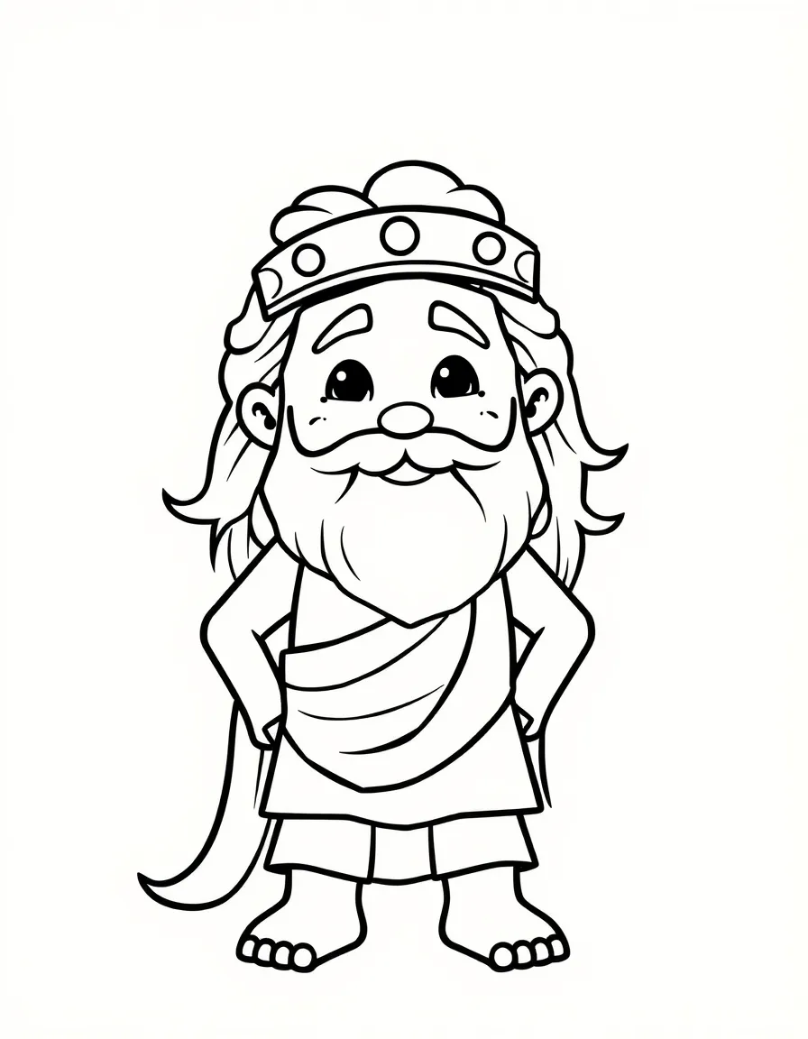 A cartoon-style drawing of a friendly Greek god (simplified Zeus).
