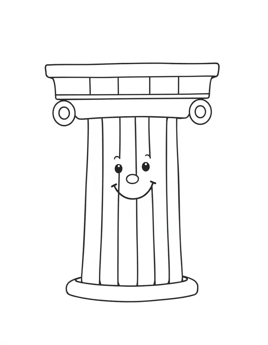 A simple outline of a Greek column with a happy face.