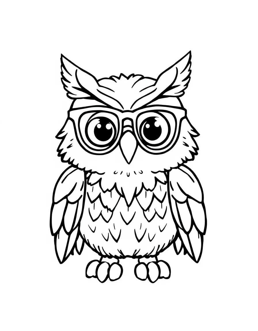 A cartoon-style drawing of a wise owl with glasses.