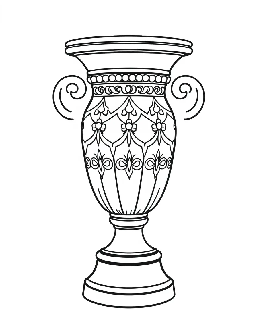 A simple outline of a Grecian urn with a cheerful pattern.